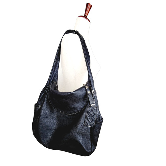 orYANY Black Pebbled Leather Half Moon Zip Hobo Handbag - Picture 2 of 13